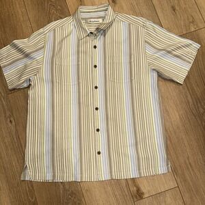Mens Tommy Bahama Short Sleeve Camp Hawaiian Shirt Sz Lrg100% Silk Green Striped